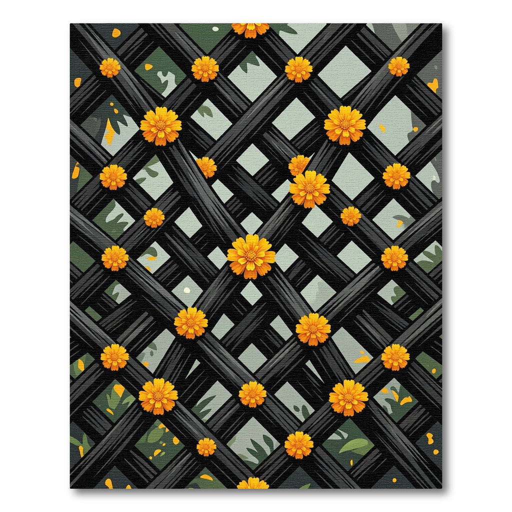 Black Lattice Orange Blossom Garden Rug