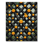 Black Lattice Orange Blossom Garden Rug