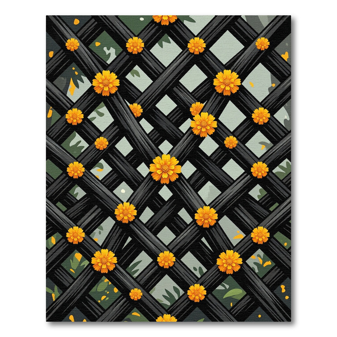 Black Lattice Orange Blossom Garden Rug
