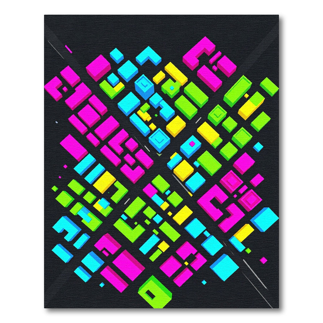 Neon Geometric Grid Abstract Pixel Art Rug