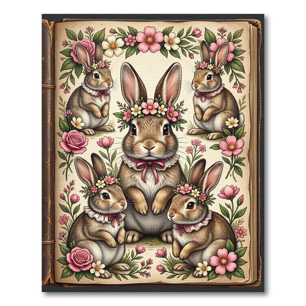 Enchanted Floral Bunny Garden Illustration Rug