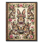 Enchanted Floral Bunny Garden Illustration Rug