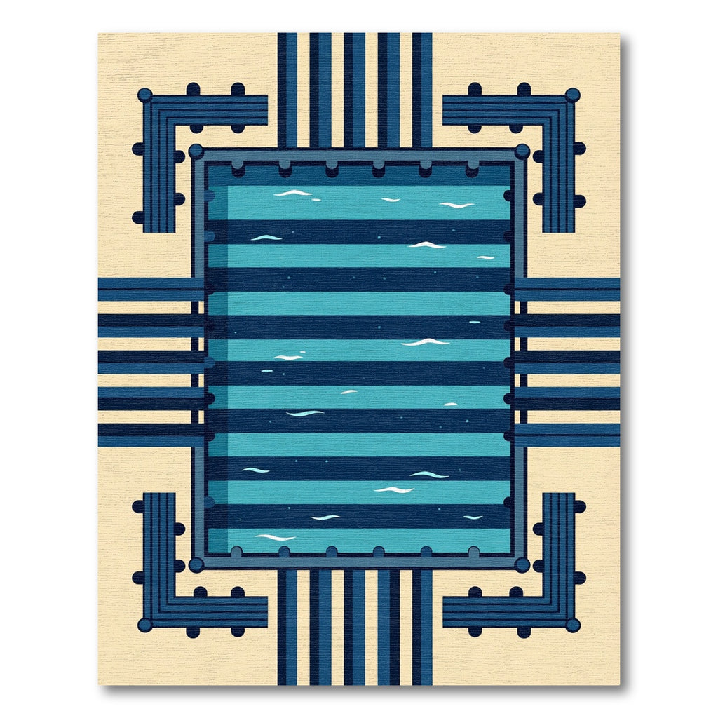 Modern Navy Blue Geometric Linear Grid Rug