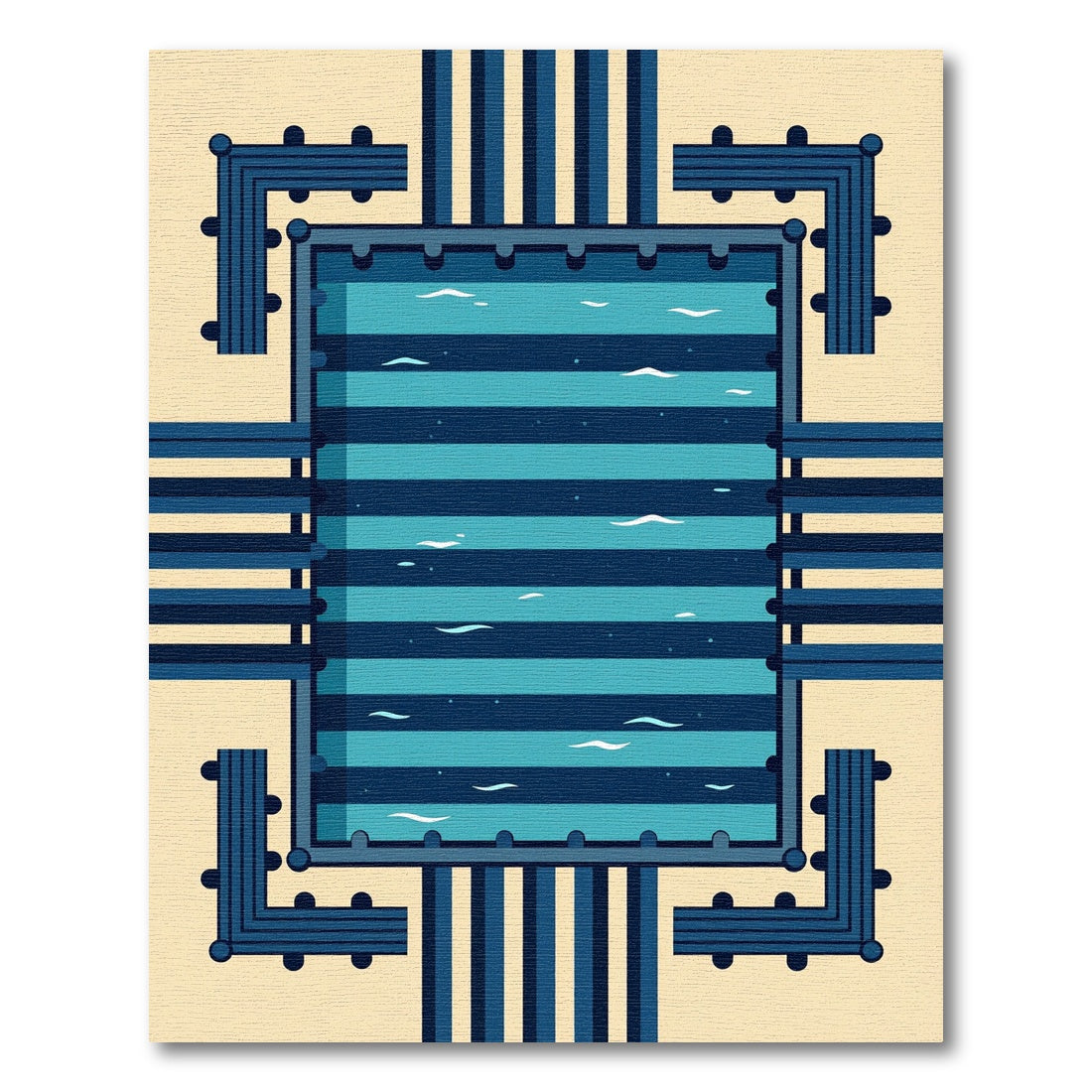 Modern Navy Blue Geometric Linear Grid Rug