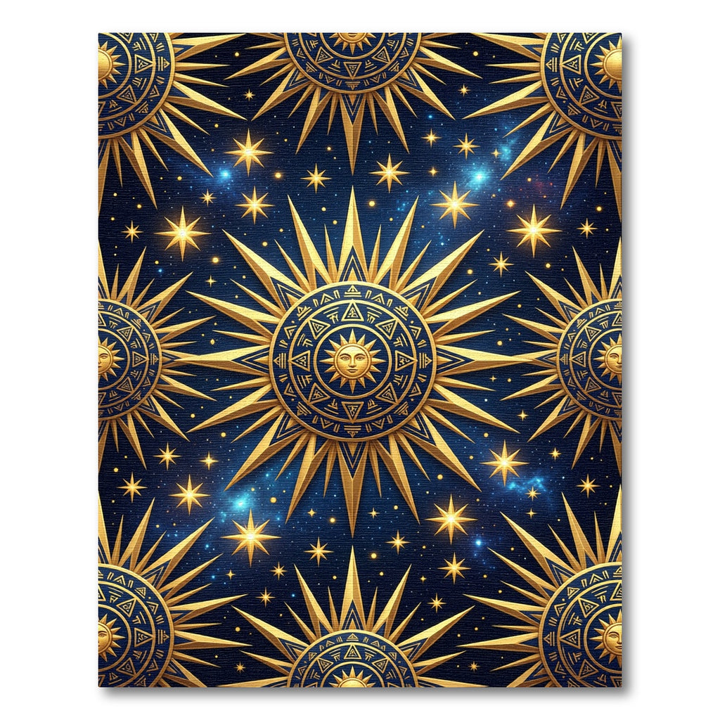 Celestial Golden Sun Navy Cosmic Rug