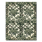 Sage Green Rose Lattice Floral Trellis Rug