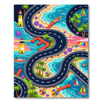 Vibrant Tropical Coastal Lighthouse Roadway Rug