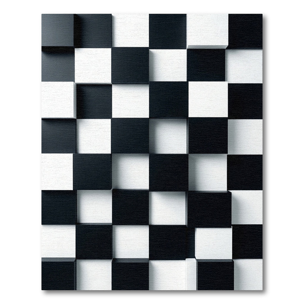 Black White Chessboard Offset Cubes Rug