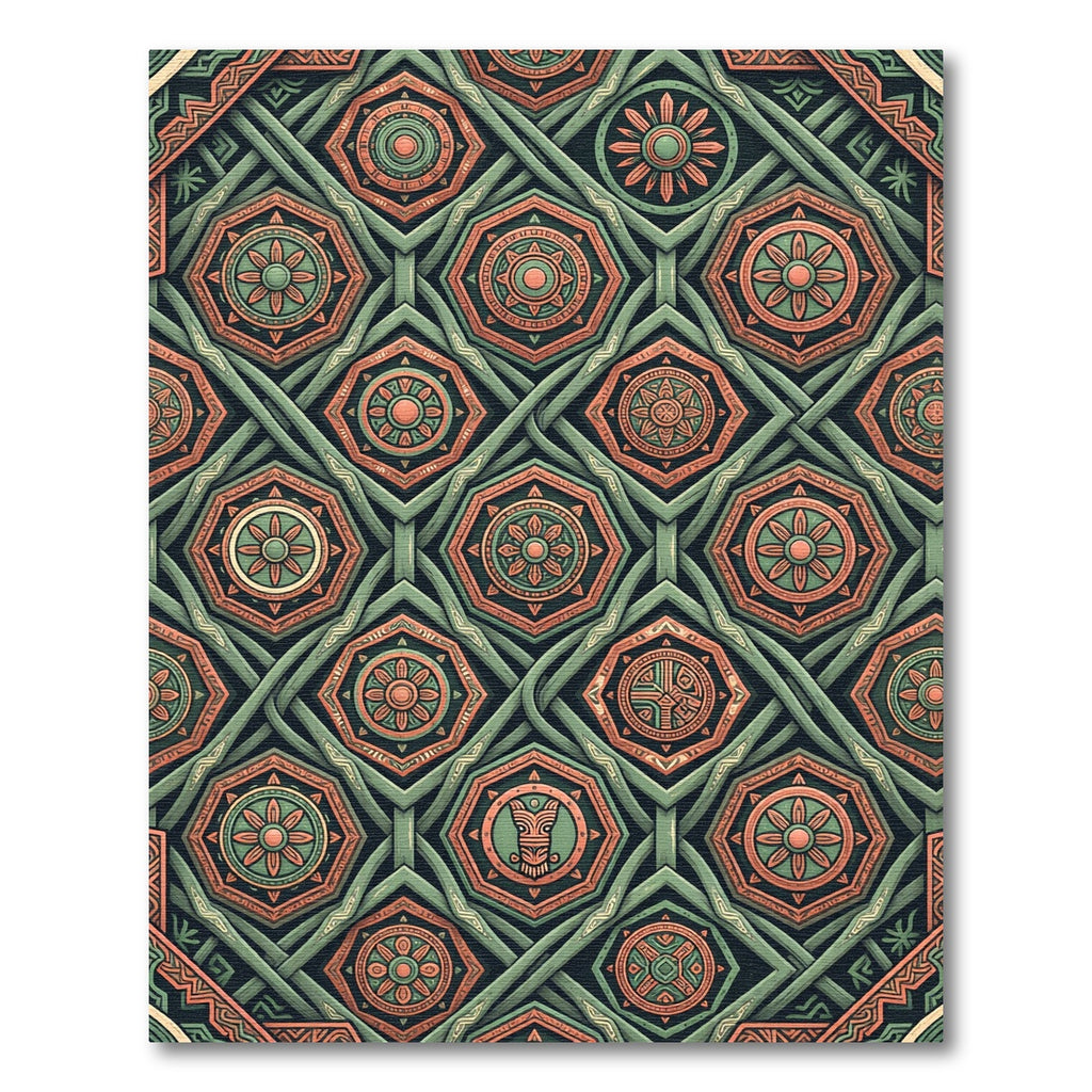 Sage And Terracotta Geometric Hexagon Tile Rug