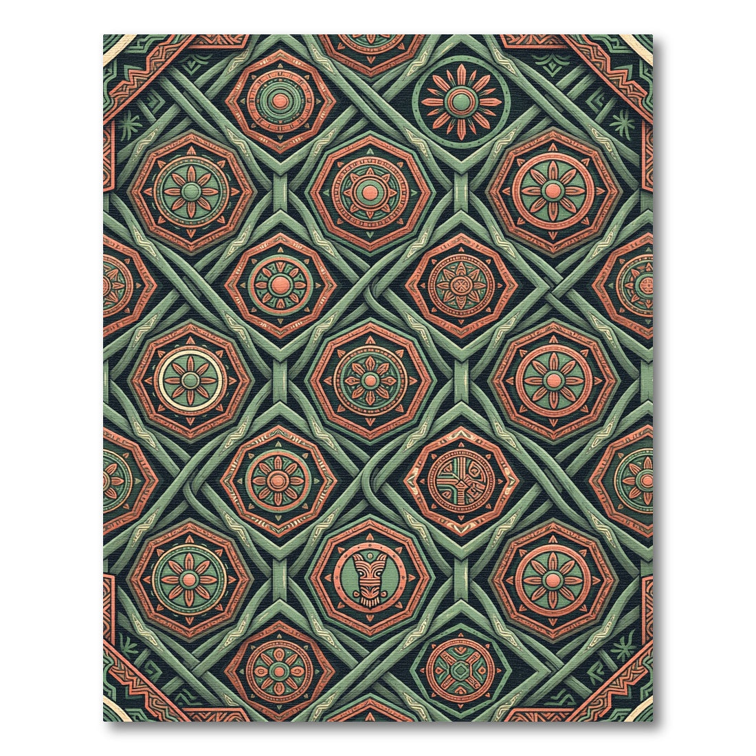 Sage And Terracotta Geometric Hexagon Tile Rug