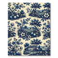 Blue Toile Countryside Landscape Floral Rug