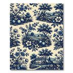 Blue Toile Countryside Landscape Floral Rug