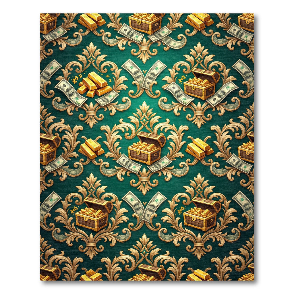 Opulent Emerald Gold Treasure Damask Rug