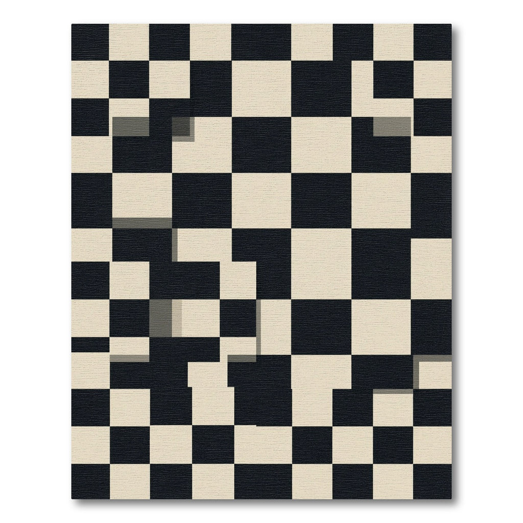 Modern Black and Cream Checkerboard Grid Rug