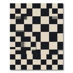 Modern Black and Cream Checkerboard Grid Rug
