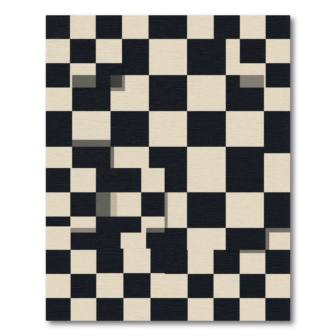 Modern Black and Cream Checkerboard Grid Rug