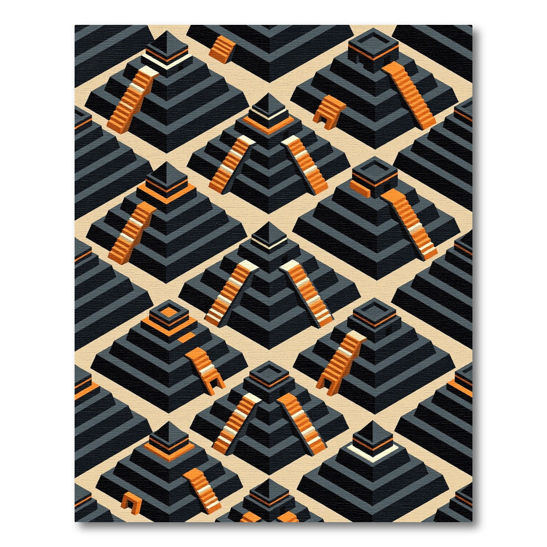 Gray Orange Pyramid Isometric Pattern Rug