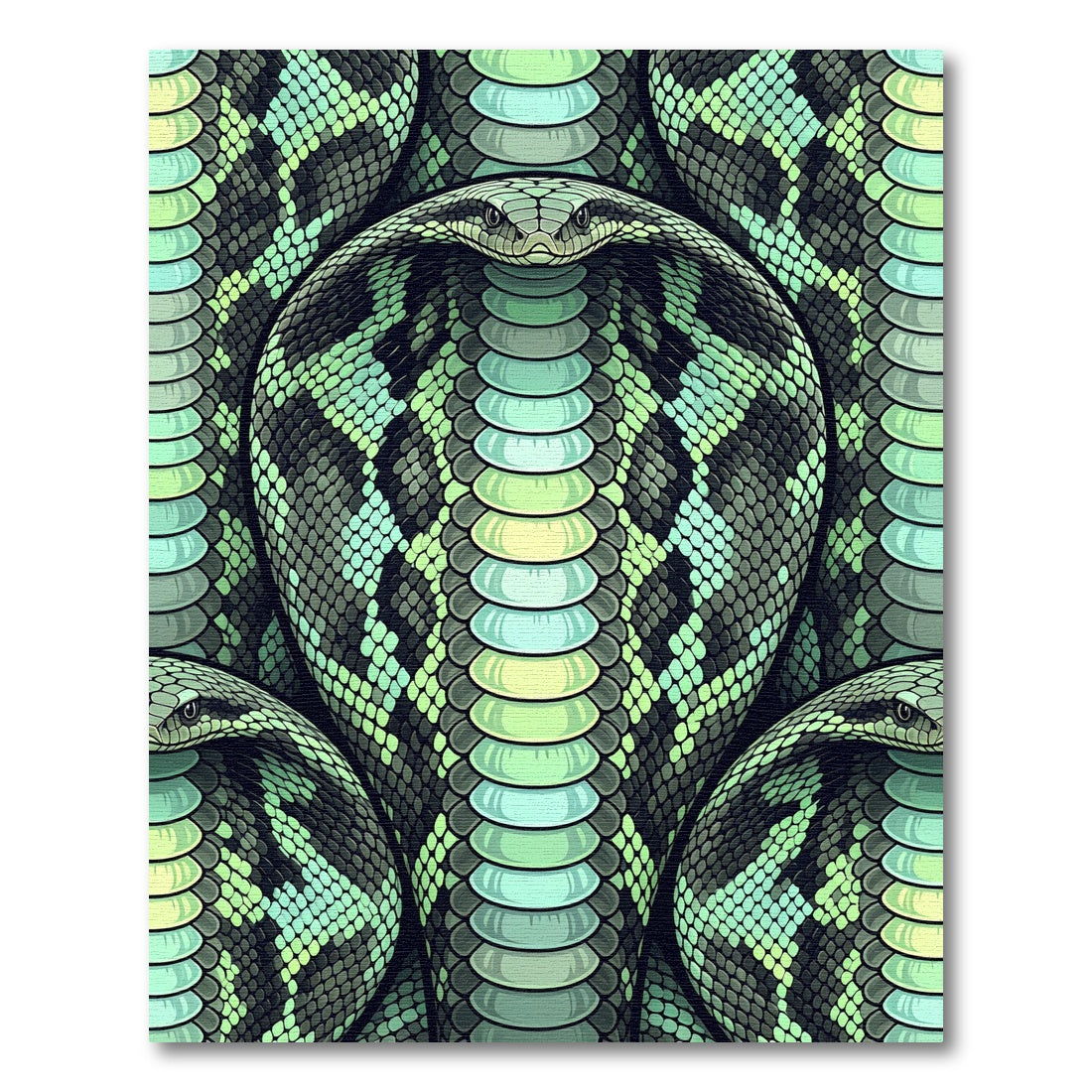 Vibrant Emerald Cobra Serpent Scales Rug
