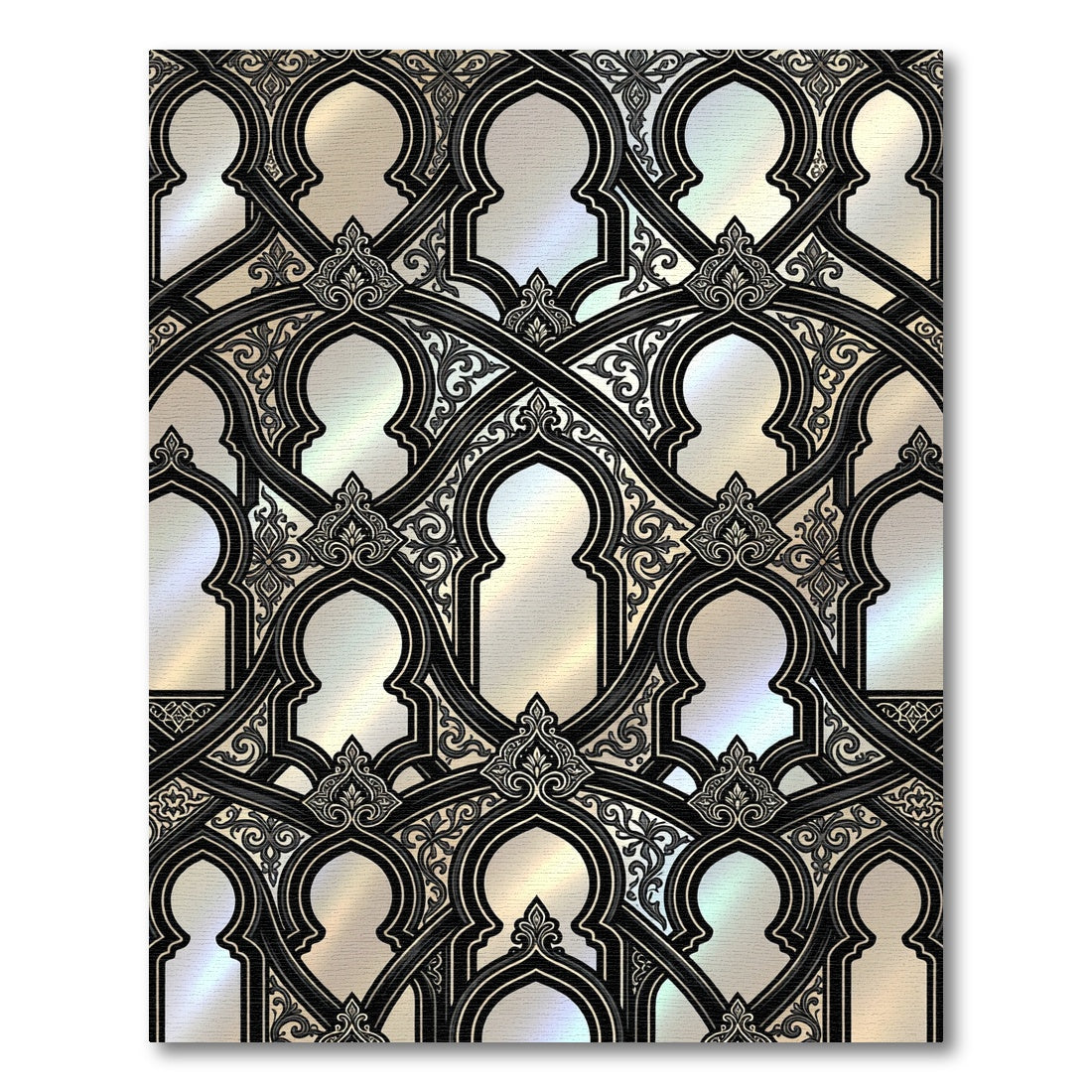Elegant Black Silver Arched Trellis Rug