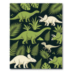 Whimsical Green Tropical Dinosaur Foliage Rug