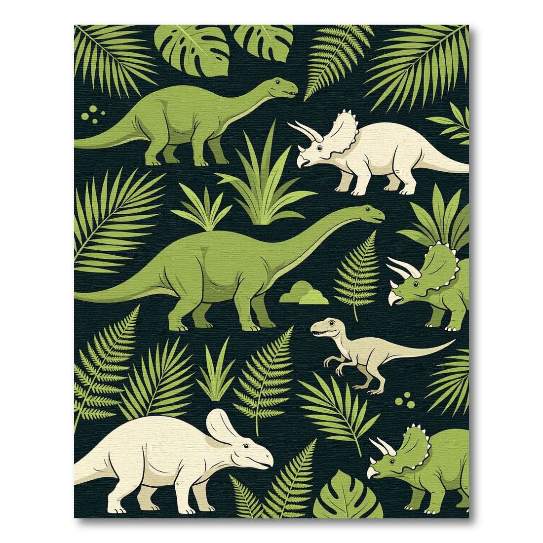 Whimsical Green Tropical Dinosaur Foliage Rug