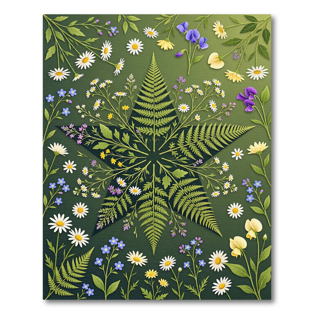 Botanical Fern Star Wildflower Field Rug