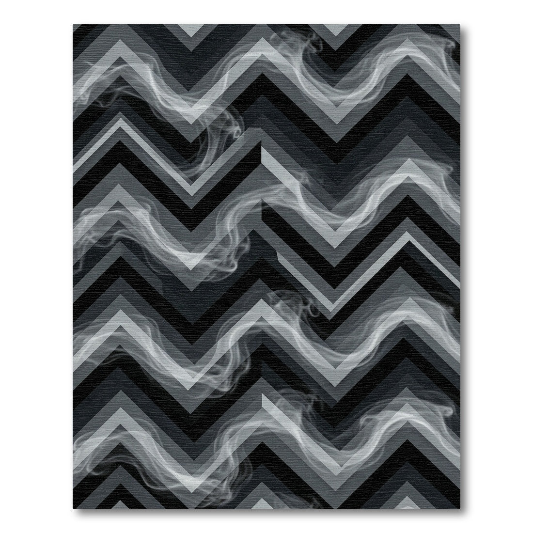 Smoky Gray Geometric Chevron Wave Rug