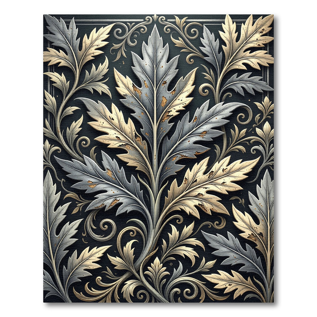 Elegant Silver and Gold Leaf Art Rug