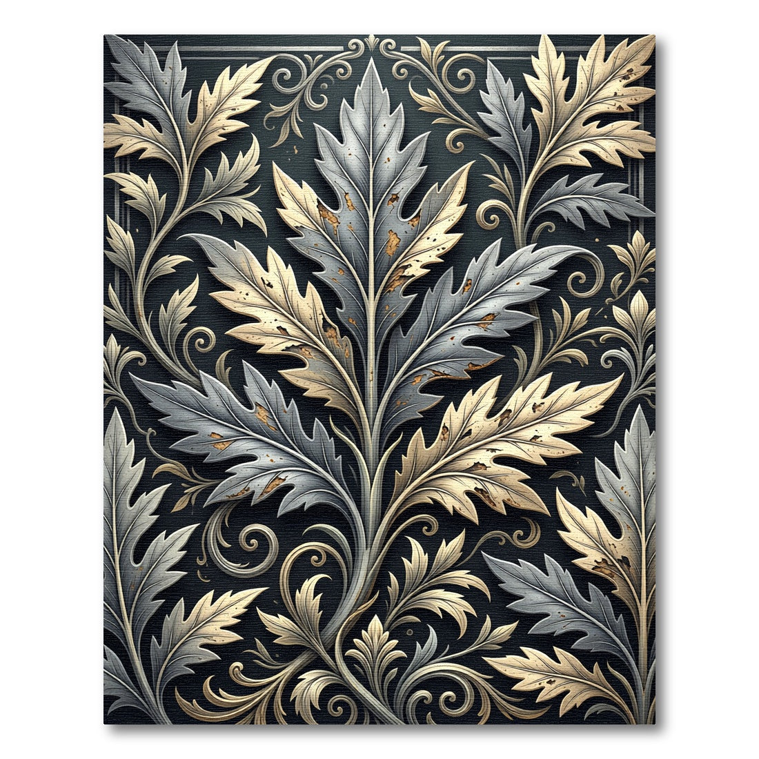 Elegant Silver and Gold Leaf Art Rug
