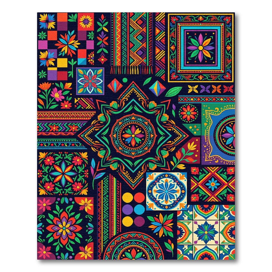 Vibrant Colorful Folk Art Medallion Rug