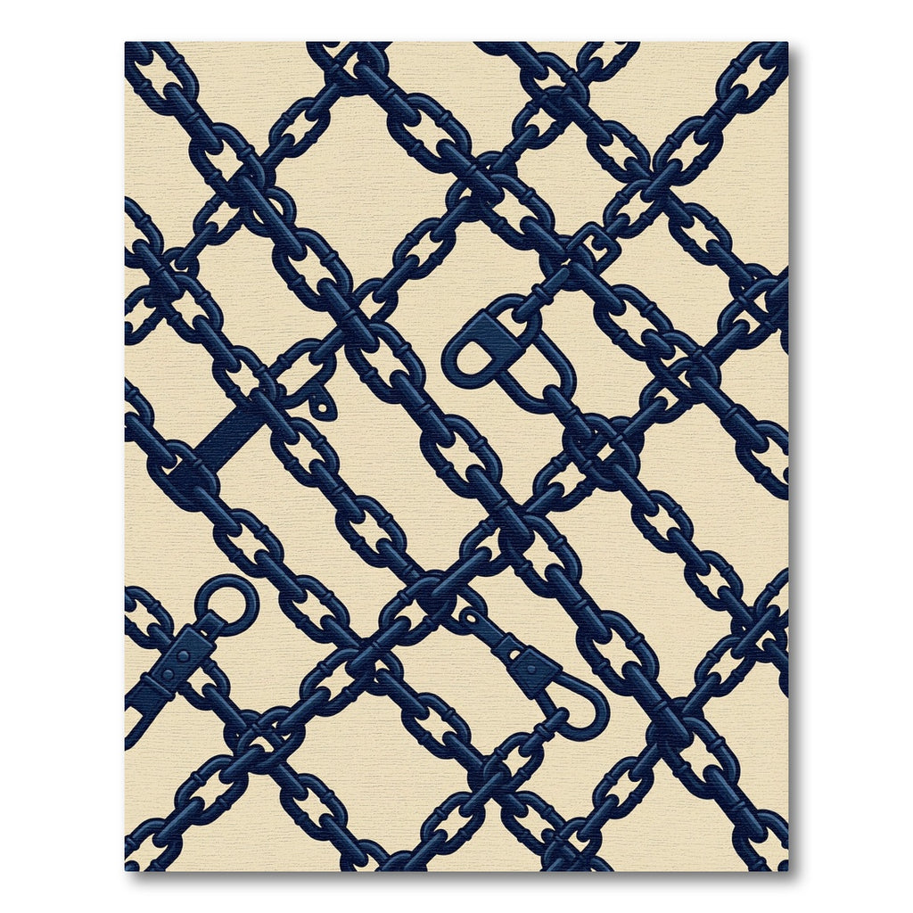 Navy Blue Interlocking Linked Chain Grid Rug