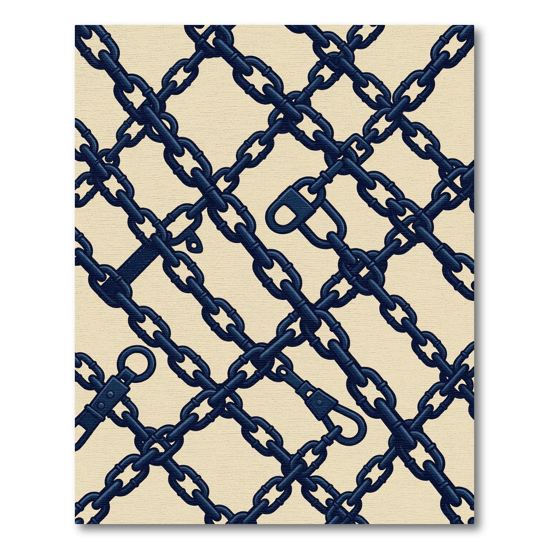 Navy Blue Interlocking Linked Chain Grid Rug