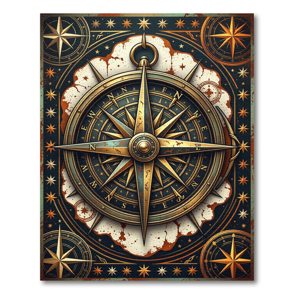 Vintage Golden Compass Nautical Star Map Rug