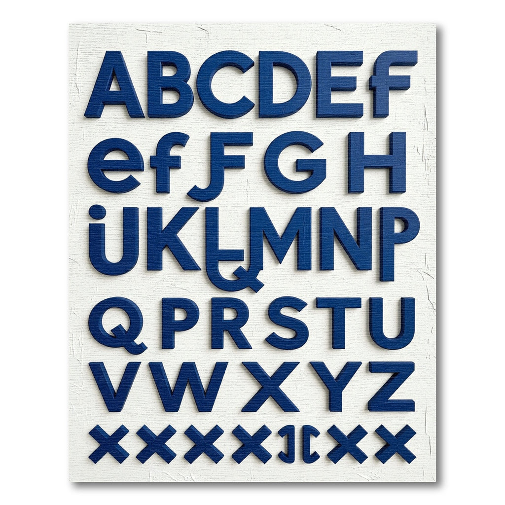 Navy Blue Alphabet Wall Art Sculpture Rug