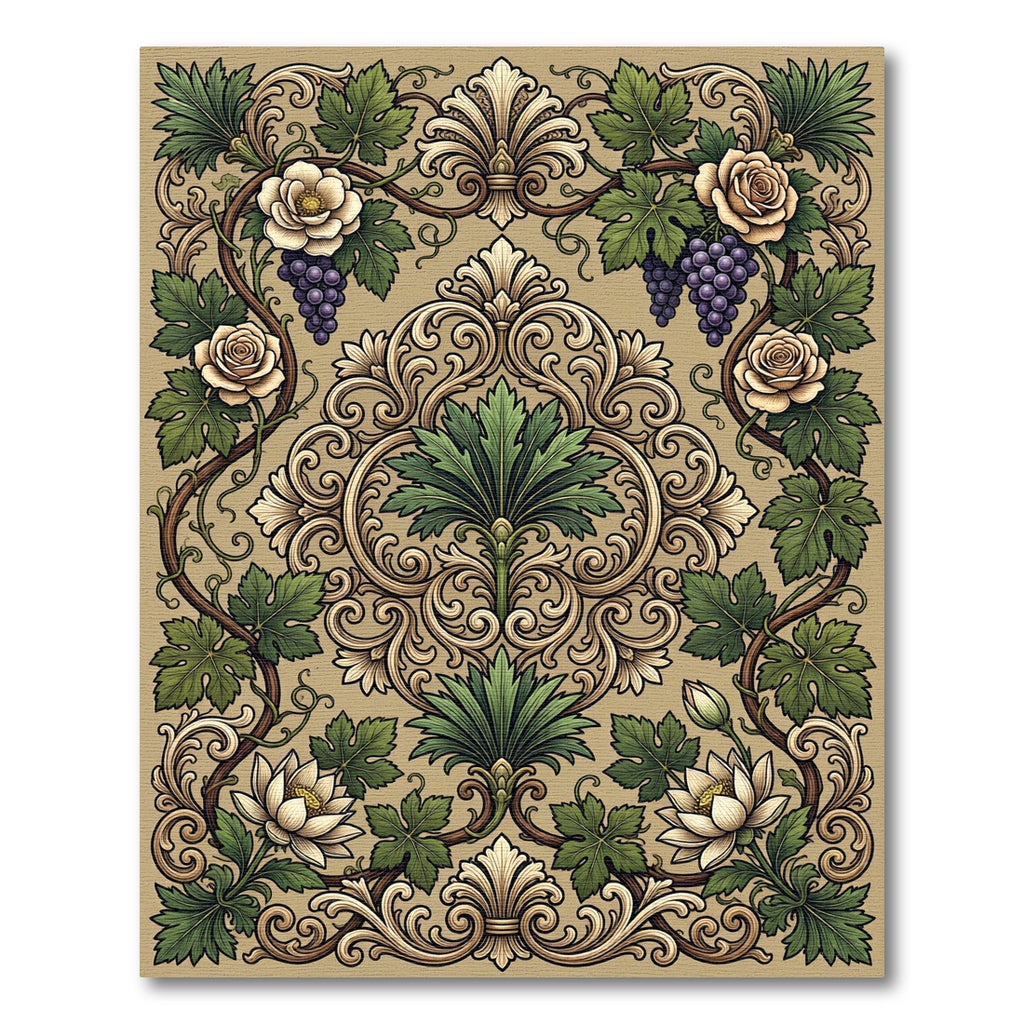 Elegant Beige Grape Vine Damask Rug