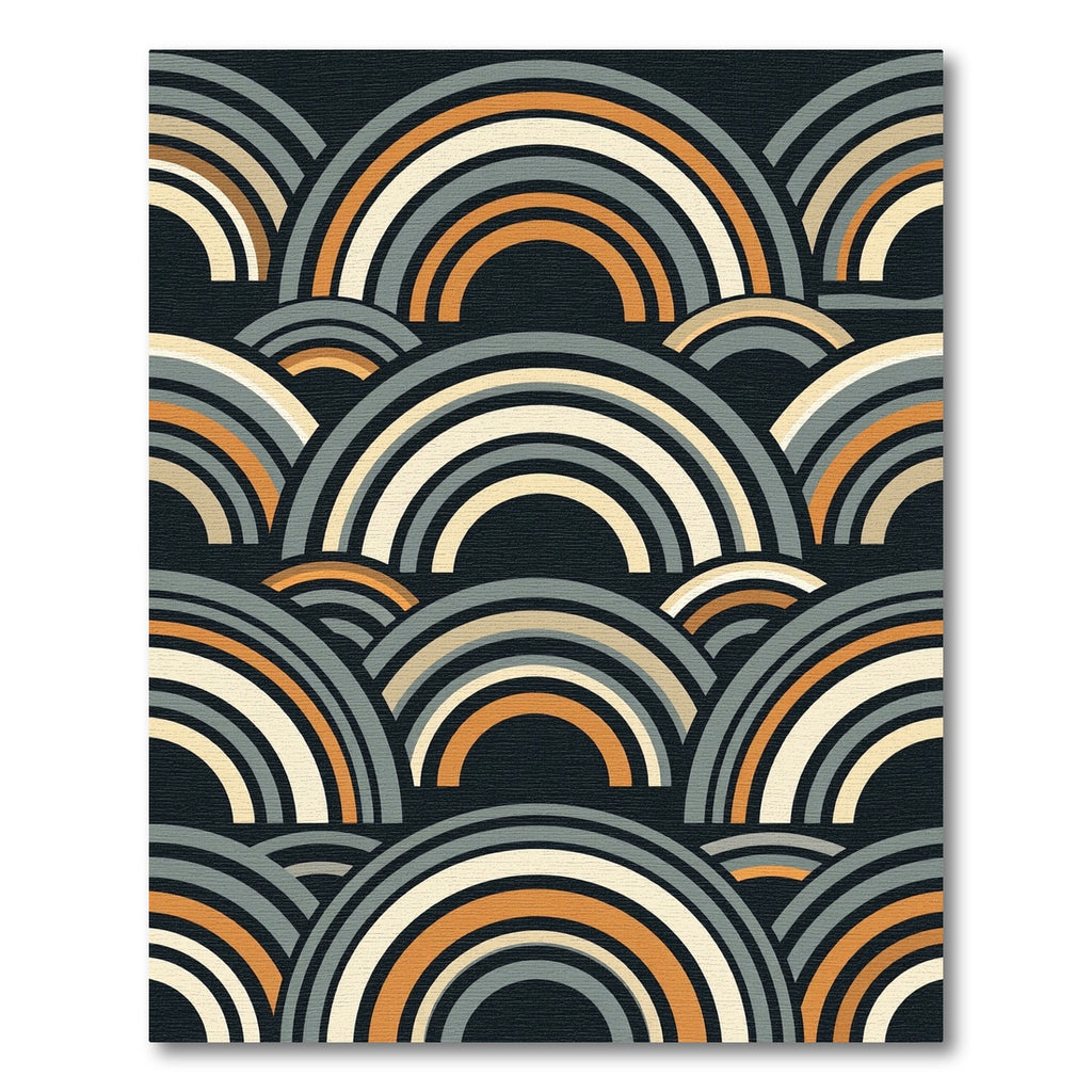 Retro Orange Grey Rainbow Waves Rug