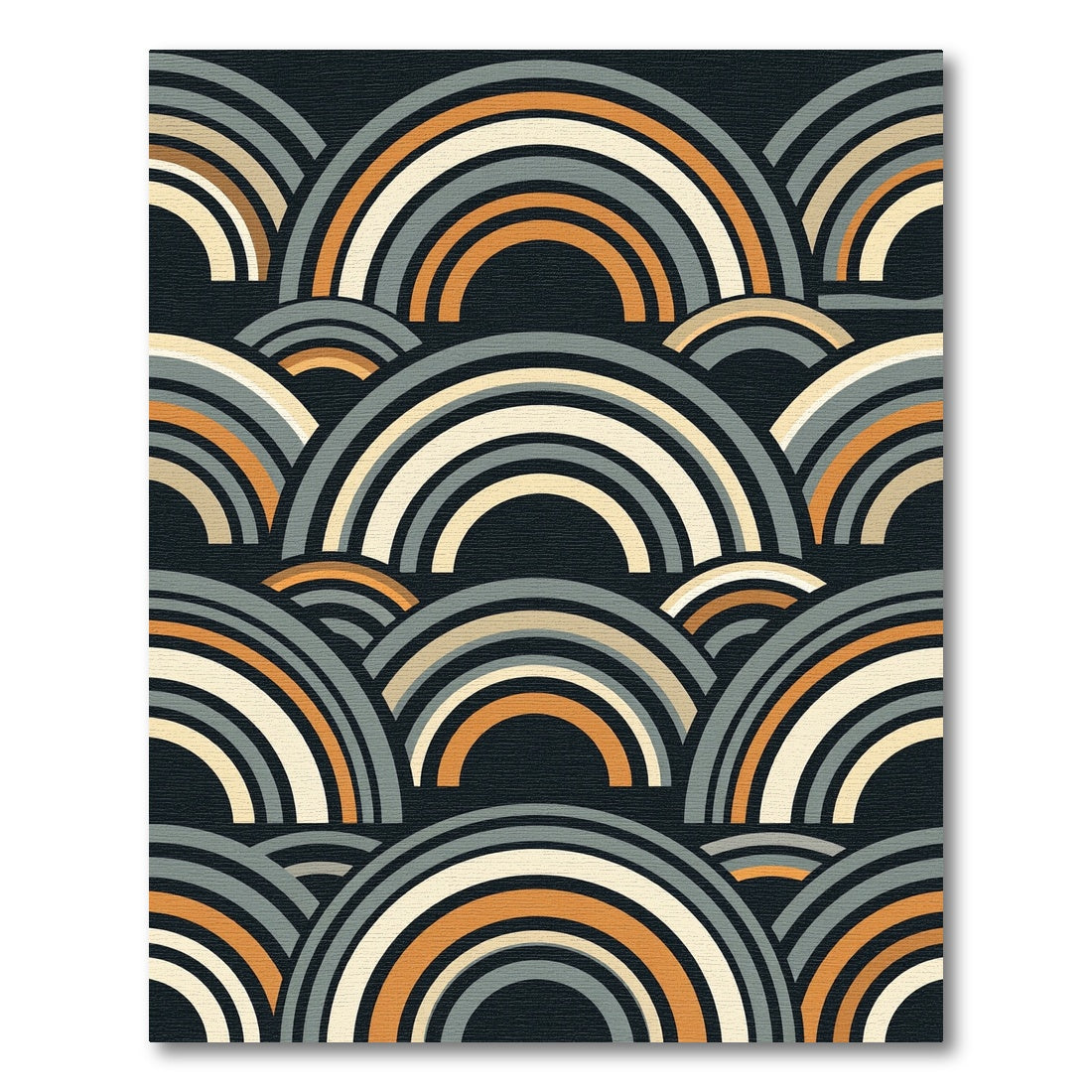 Retro Orange Grey Rainbow Waves Rug