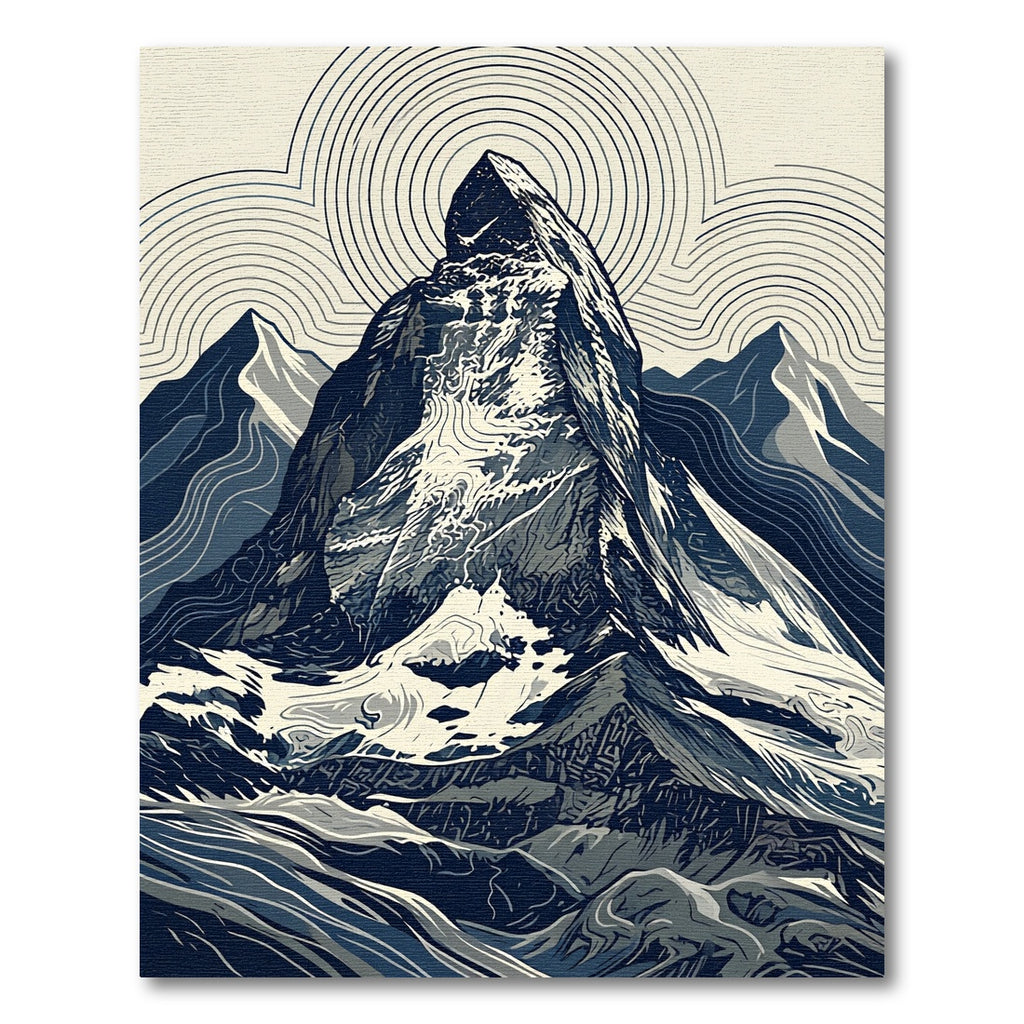 Minimalist Alpine Mountain Zen Line Art Rug