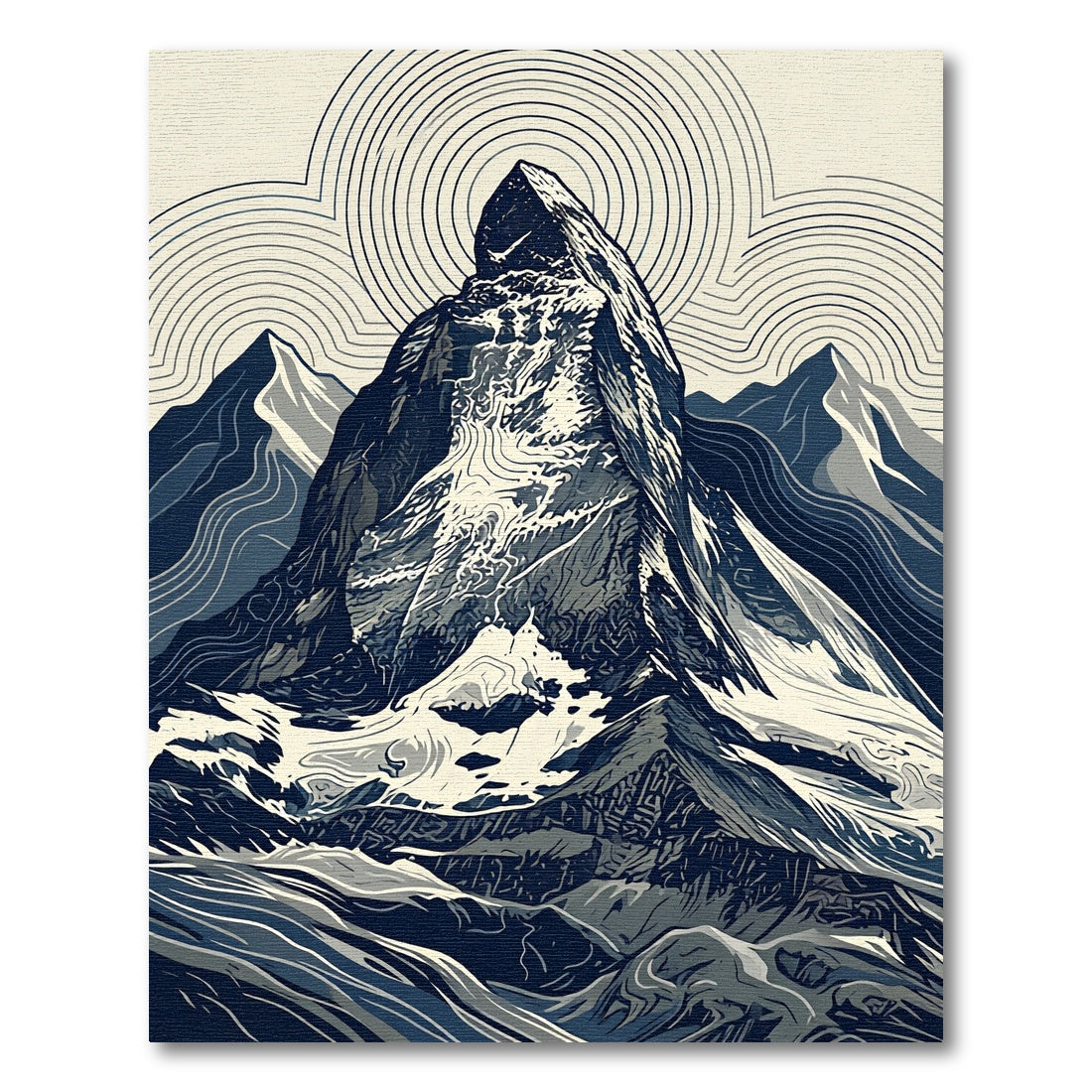 Minimalist Alpine Mountain Zen Line Art Rug