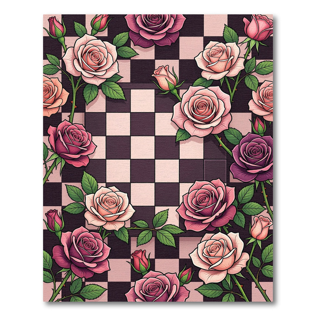 Pink Roses Checkerboard Arrangement Rug