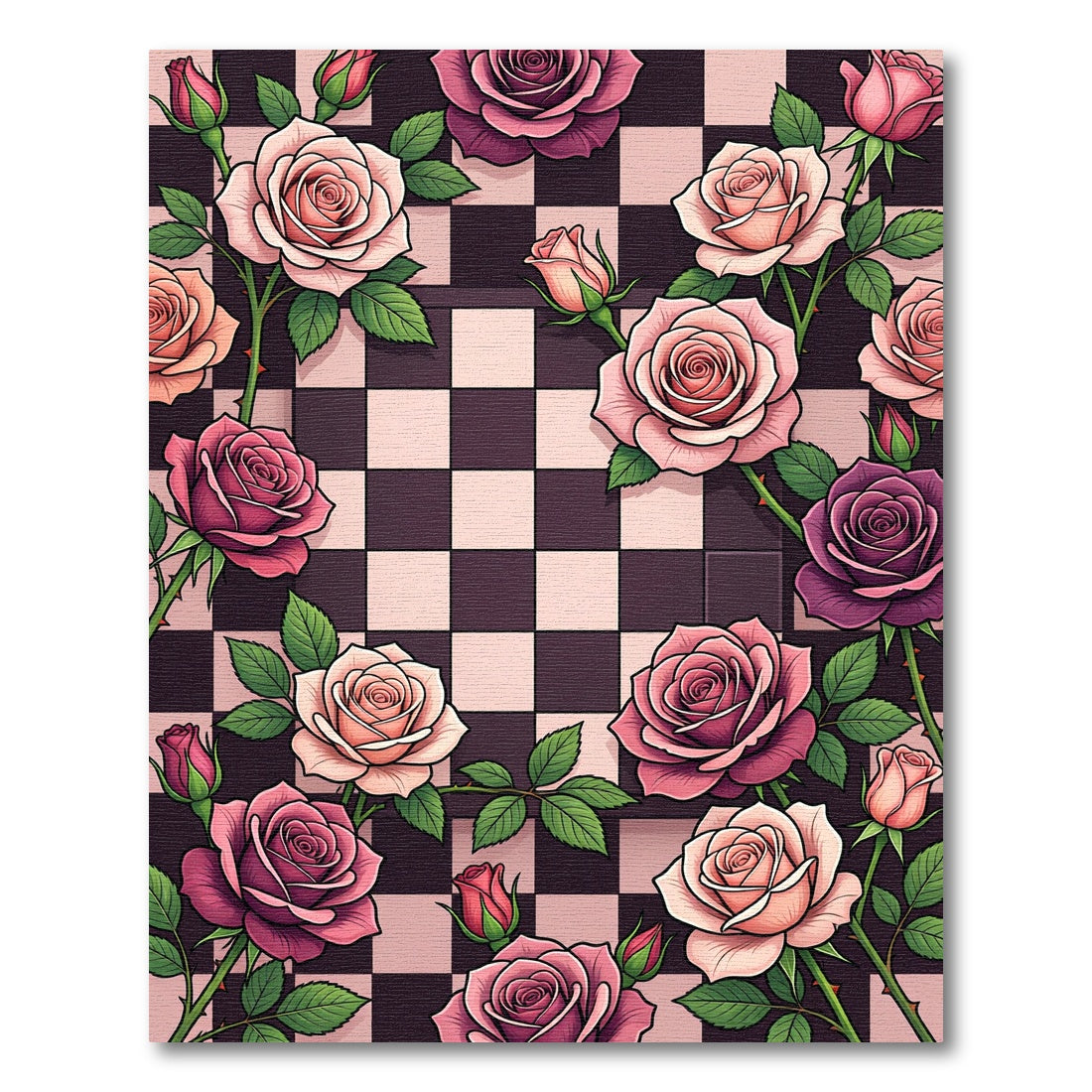 Pink Roses Checkerboard Arrangement Rug