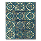 Blue Golden Floral Medallion Tiles Rug