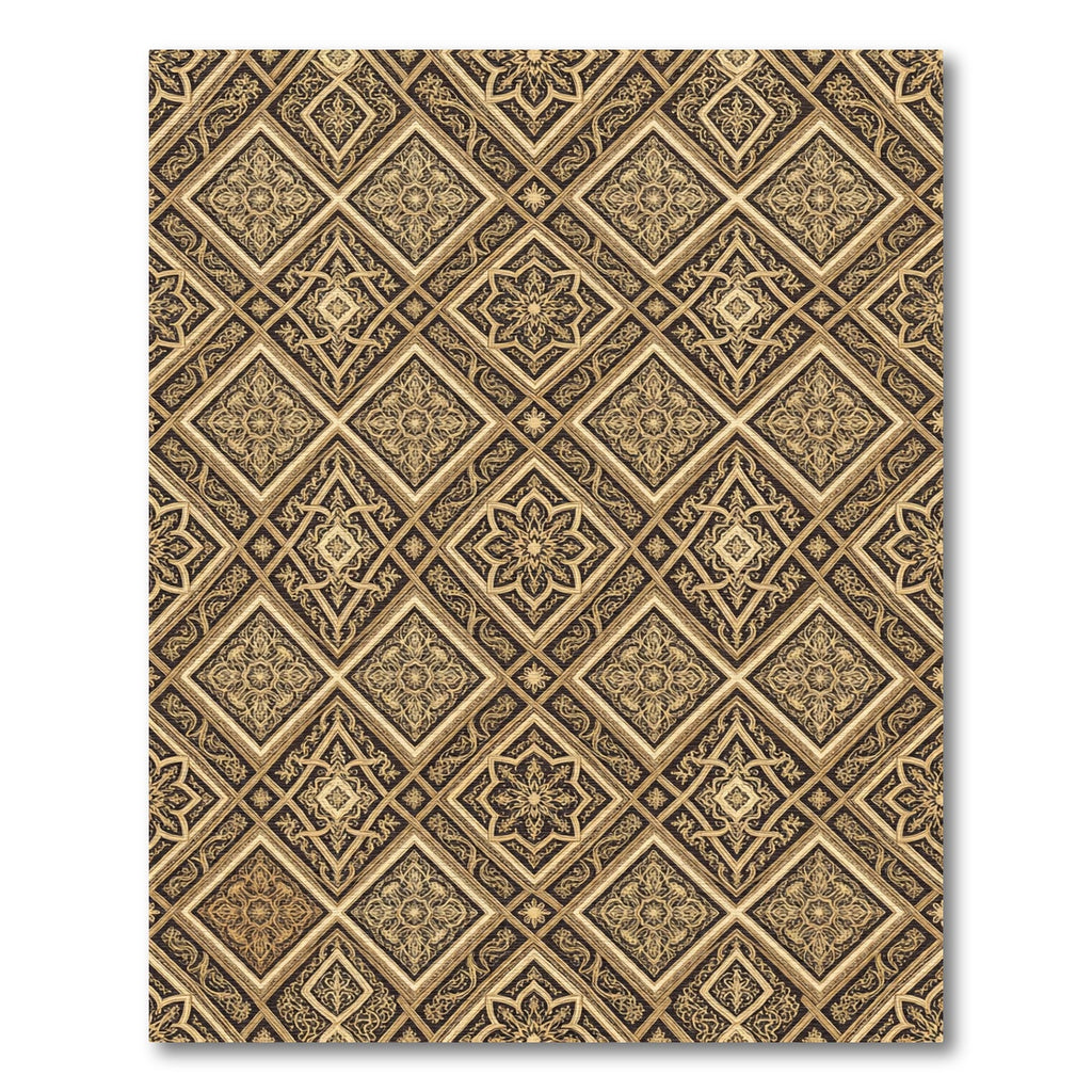 Golden Brown Tiled Medallion Rug