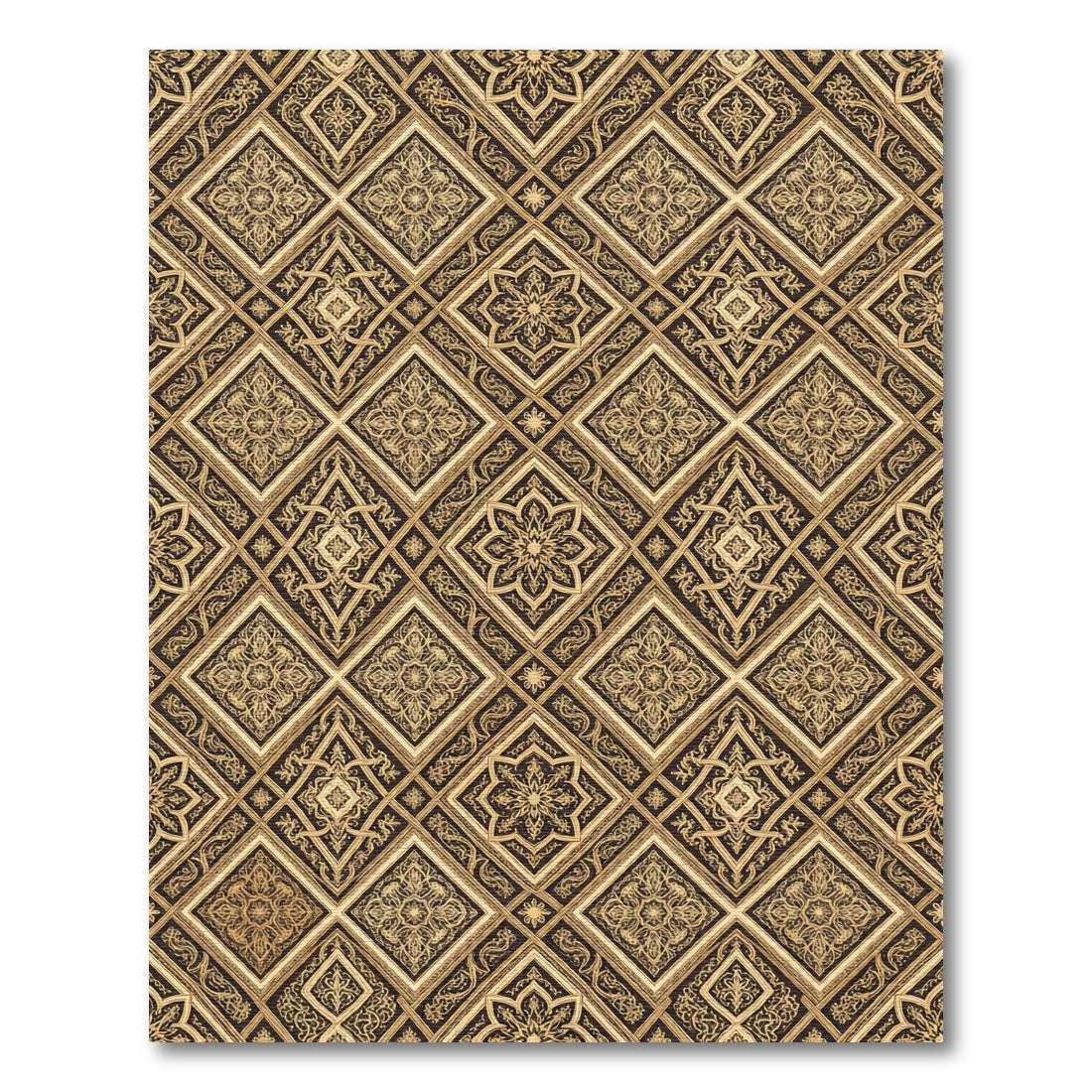 Golden Brown Tiled Medallion Rug