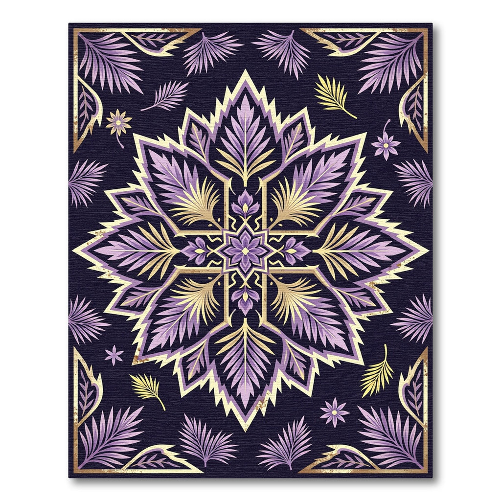 Elegant Purple Gold Botanical Medallion Rug
