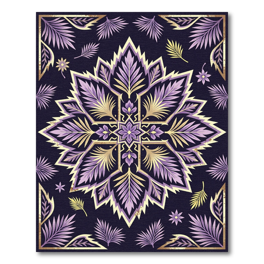 Elegant Purple Gold Botanical Medallion Rug