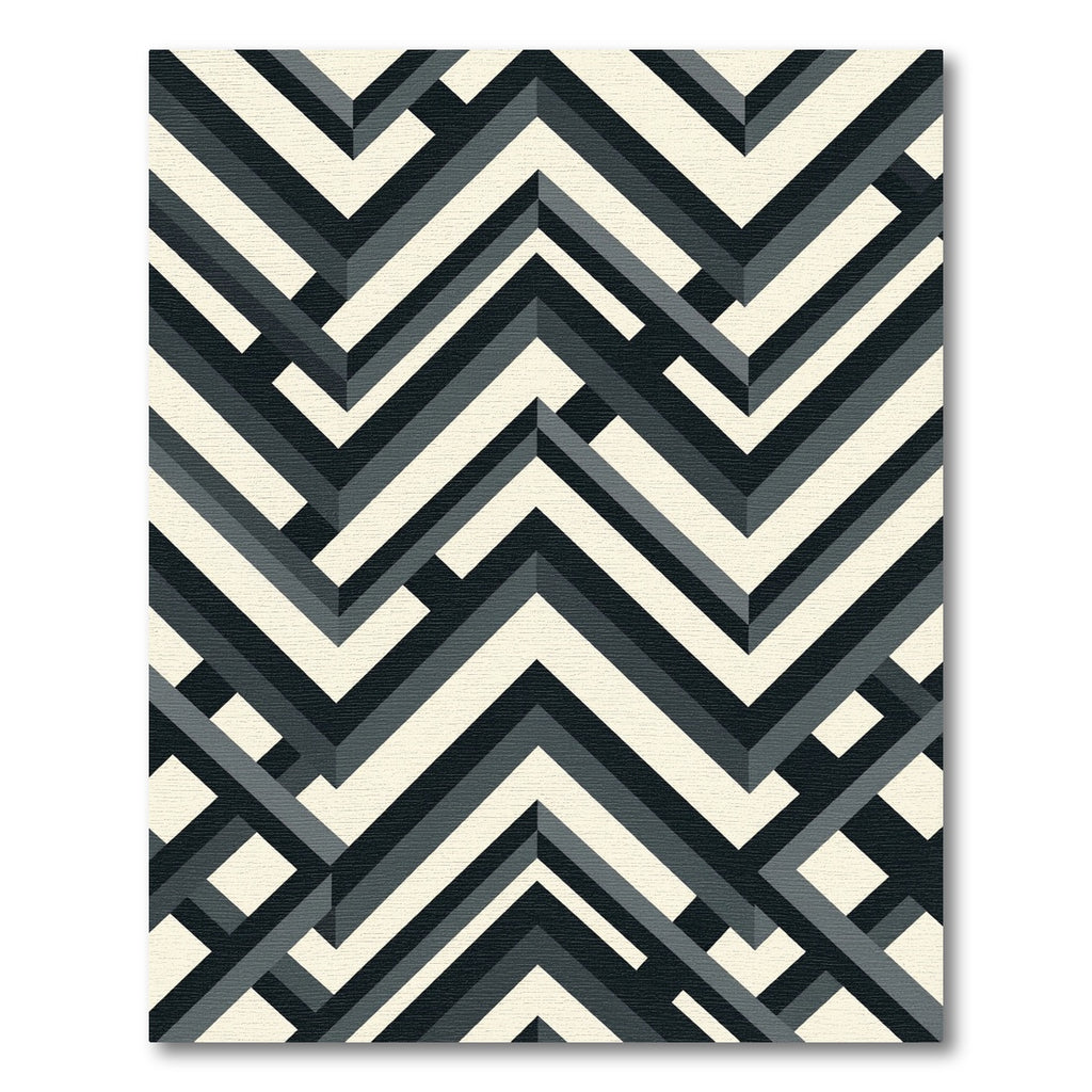 Black and Cream Geometric Chevron Rug
