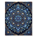 Elegant Navy Blue Floral Mandala Rug