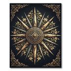 Gold Ornate Floral Compass Medallion Rug