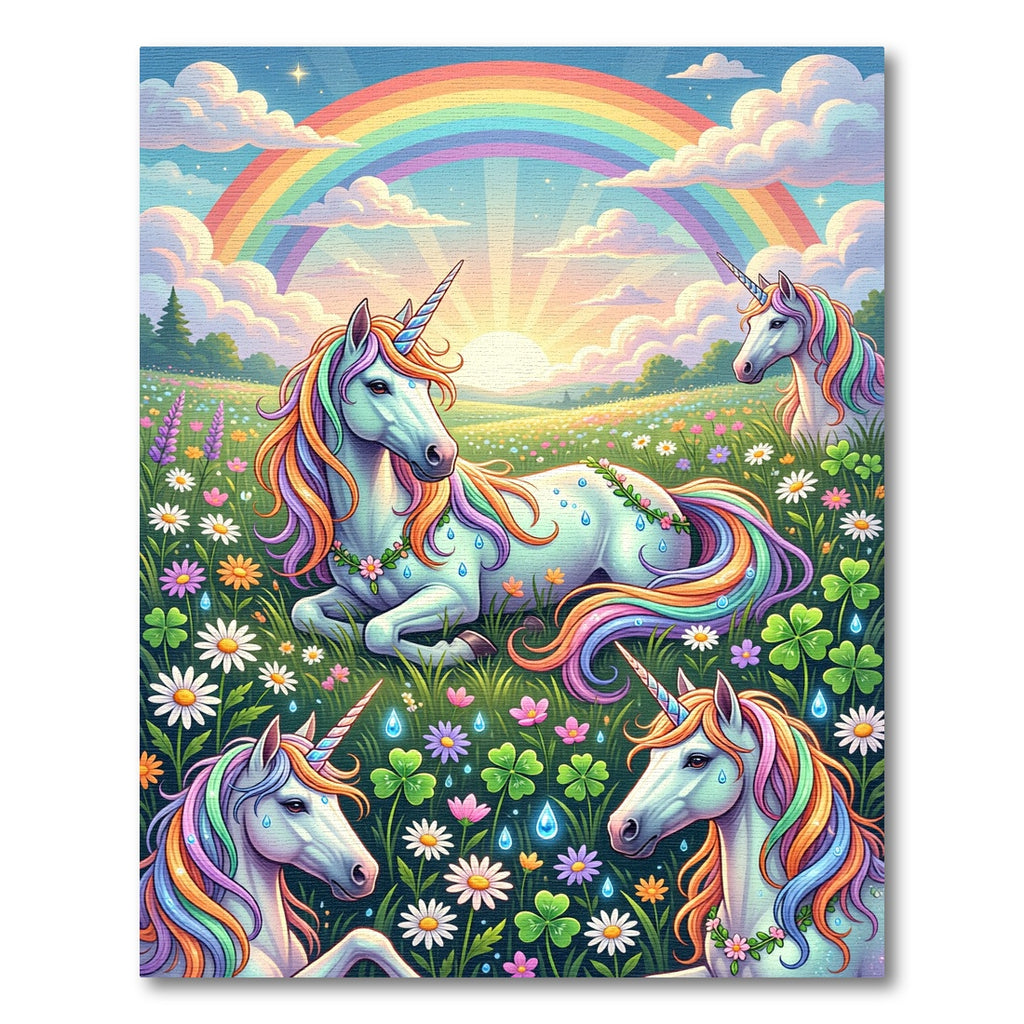 Whimsical Rainbow Unicorn Meadow Landscape Rug